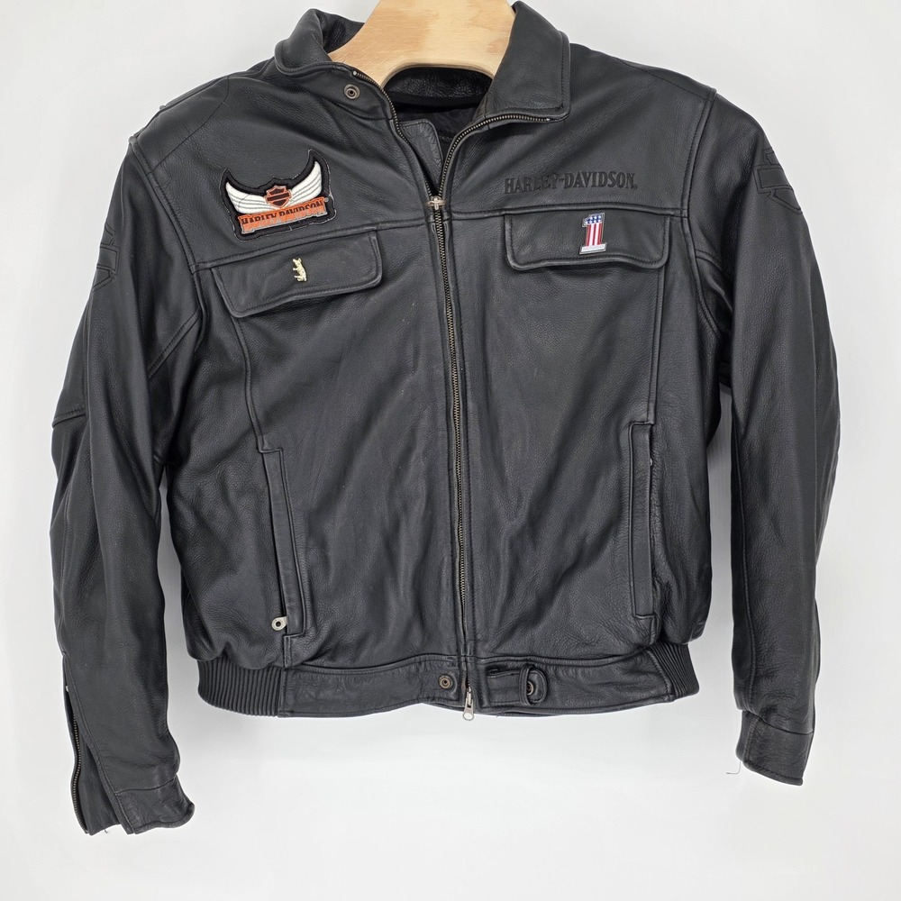 Harley Davidson 2XL Men Pathfinder Black Leather Motorcycle Jacket Y2K Biker VTG
